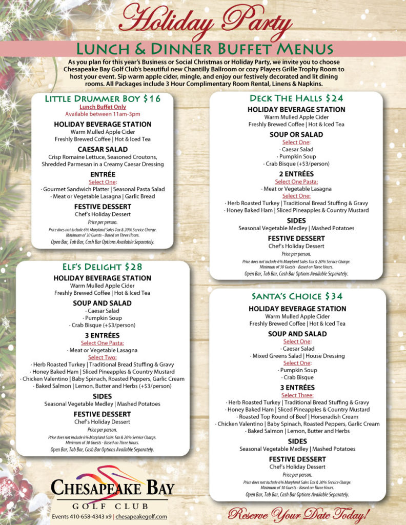 Holiday Party Menus | Chesapeake Bay Golf Club